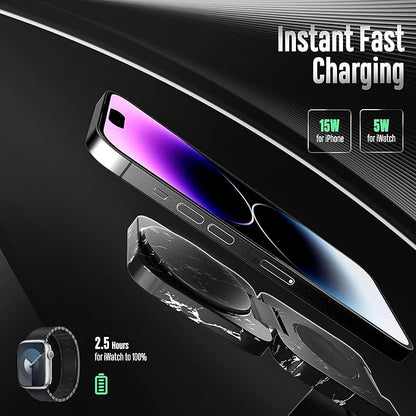Fast Wireless Charger, Magnetic Foldable 3 in 1 Charging Station for iPhone 16/15/14/13/12/Pro/Plus/Pro Max, 5W Portable Charger for Apple Watch9/8/7/6/5/4/SE, for Airpods