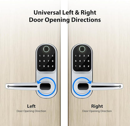 CATCHFACE Smart Fingerprint Lock - Keyless Entry Door Lock with Reversible Handle - Silver