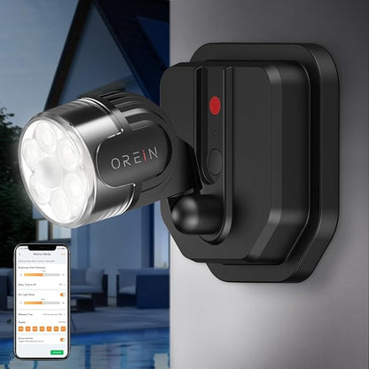 OREiN Outdoor Motion Sensor Light, Smart Motion Lights for Outside with Bluetooth APP Control, 5000K LED Flood Light Security Light with IP65 Waterproof for Stairs Front Door (Hardwired)