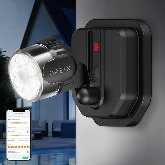 OREiN Outdoor Motion Sensor Light, Smart Motion Lights for Outside with Bluetooth APP Control, 5000K LED Flood Light Security Light with IP65 Waterproof for Stairs Front Door (Hardwired)