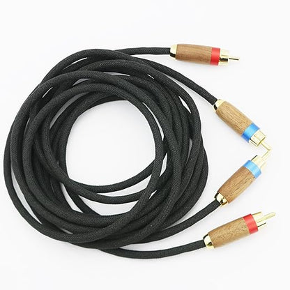 NewFantasia Audiophiles 2RCA Male to 2RCA Male Stereo Audio Cable HiFi System Interconnect Cable 6N OCC Copper Silver Plated Cord Walnut Wood Shell 2 RCA to 2 RCA 1.5m 4.9ft