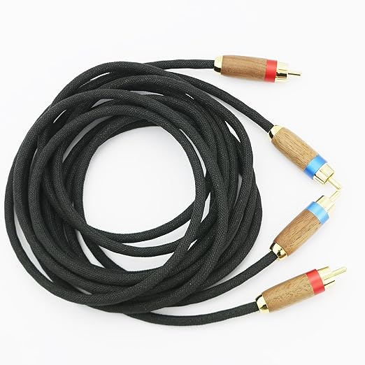 NewFantasia Audiophiles 2RCA Male to 2RCA Male Stereo Audio Cable HiFi System Interconnect Cable 6N OCC Copper Silver Plated Cord Walnut Wood Shell 2 RCA to 2 RCA 0.5m 1.6ft