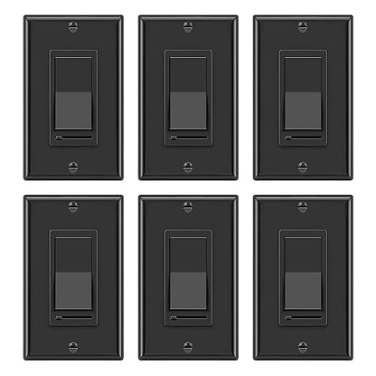BESTTEN 6 Pack Dimmer Wall Light Switch, Compatible with Dimmable LED, CFL, Incandescent and Halogen Bulb, Single Pole or 3-Way Dimmer Switches, 120VAC, Decorator Wall Plate Included, Black