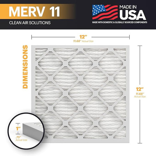 BNX TruFilter 12x12x1 Air Filter MERV 11 (6-Pack) - MADE IN USA - Allergen Defense Electrostatic Pleated Air Conditioner HVAC AC Furnace Filters for Allergies, Dust, Pet, Smoke, Allergy MPR 1200 FPR 7