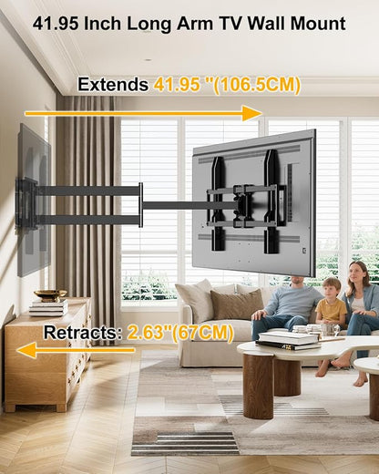 FORGING MOUNT Long Arm Full Motion TV Wall Mount for Most 42-100" TVs Holds 176 lbs, 41.75" Long Extension Corner TV Mount Heavy Duty Swivel/Tilt, Max VESA 800x600mm, Filts16”,18”,24” Studs