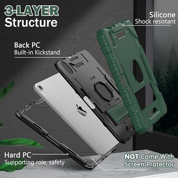 Grifobes Case for iPad Mini 7 (A17 Pro) 2024 / Mini 6 2021 8.3 inch, Heavy Duty Shockproof Rugged Cover with Pencil Holder Stand, for I Pad Mini 7th/6th Gen 8.3" Case for Kids Boys (Deep Green)