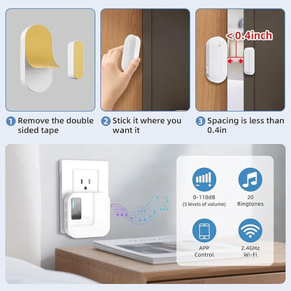 Door Chime,Sanjie WiFi Door Sensor Open Chime When Entering for Business/Home/Store/Office Alert Your Phone,Alarms for Kids Safety,500 FT Range,20 Ringtones ,4 Sensors 1 Receiver