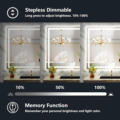 YEELAIT 44x30 Inch LED Bathroom Mirror with Lights Front and Backlit Lighted Vanity Mirror for Bathroom Wall with 3 Colors Dimmable Anti-Fog Memory Shatter-Proof IP54 Waterproof Horizontal/Vertical