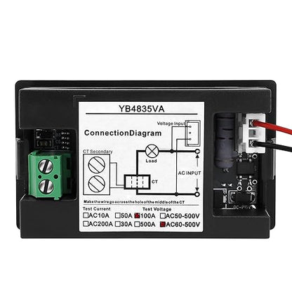 DROK Volt Amp Meter, AC 500V 100A Digital Voltmeter Ammeter Panel, 0.39 Inches LED 2in1 Multimeter, 2-Wire Voltage Amperage Tester Gauge with Current Transformer