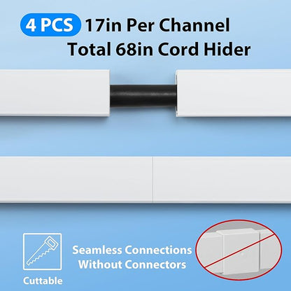 ZhiYo Cord Hider Wall for One Cord, 68in Cord Covers for Wires on Wall, Easy Install Cable Cover Wall, Cable Raceway White Hide Cords, Cable Hider Cord Management Wall, 4X L17in W0.6in H0.4in