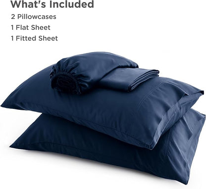 Bedsure Queen Sheet Set, Rayon Derived from Bamboo, Cooling Sheets, Breathable & Soft, Deep Pocket Up to 16 Inches, Hotel Luxury Silky Bedding for Hot Sleepers, Navy