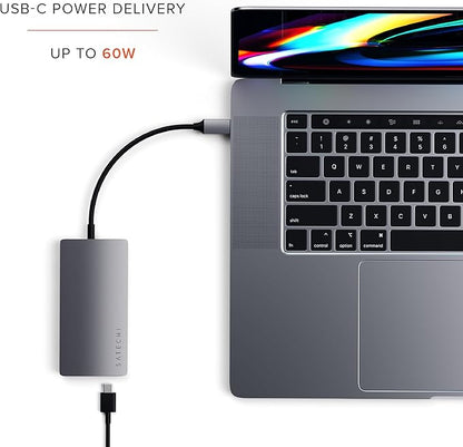 Satechi 8 in 1 USB C Hub Multiport Adapter V2, 4K HDMI, 115W USB C PD Charging, 3 USB-A, Ethernet, Micro/SD Card Readers, for Laptop, MacBook Air/Pro M5/M4, iPad, Windows - Space Gray