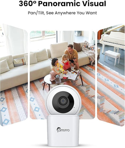 CAMSTRO 3K Indoor Security Camera 2 Pack, 360° Pan/Tilt WiFi Camera for Home Security, 2.4/5GHz Pet/Dog/Baby Camera with Phone App, Night Vision, Two-Way Audio, 24/7 SD/Cloud Storage, Works with Alexa