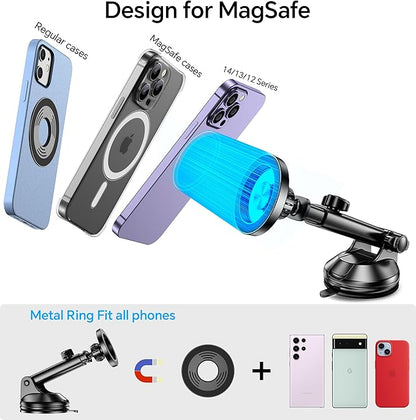 Coolpow for MagSafe Car Mount【Windshield+Vent+Dash】Magnetic Phone Holder for Car Phone Holder Mount Cell Phone Holders for Your Car Accessories Suction Cup Stand for Garmin GPS Fit iPhone 16 15 14 13