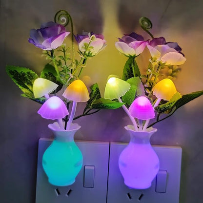 AUSAYE 4 Pack Plug in LED Night Light Sensor Rose Light, Energy Saving Lamp Dream Nightlight Rose Flower Mushroom Night Lights for Kids Adults Bedroom,Bathroom,Stairs,Kitchen,Hallway