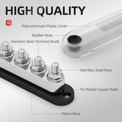DAIERTEK 600A Power Distribution Block 12V Bus Bar Terminal Block 6 x 3/8" Terminal Studs 12 Volt Marine Bus Bar with Cover Positive & Negative for Automotive Car Boat Solar System