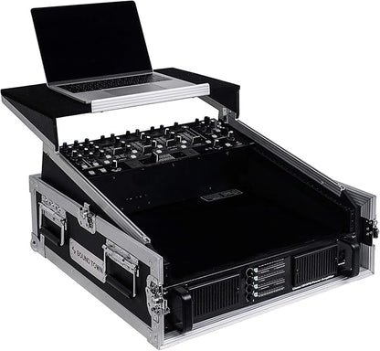 Sound Town 2U Glide Style Rack Case with 11U Slant Mixer Top, 20.7” Rackable Depth and Laptop Platform - Pro Tour Grade (STMR-2ULT)