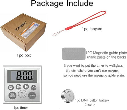 NUOSWEK Digital Timer Waterproof Shower Timer Shower Clock Bathroom Kitchen Timer with Strong Magnet and Large LCD Display (Waterproof 7 Key)