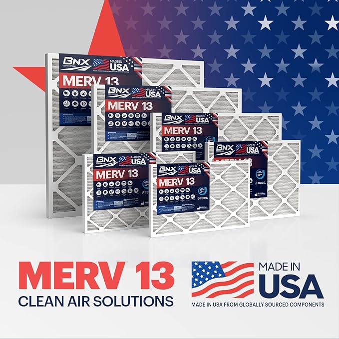 BNX TruFilter 14x25x1 MERV 13 (2-Pack) AC Furnace Air Filter - MADE IN USA - Electrostatic Pleated Air Conditioner HVAC AC Furnace Filters - Removes Pollen, Mold, Bacteria, Smoke