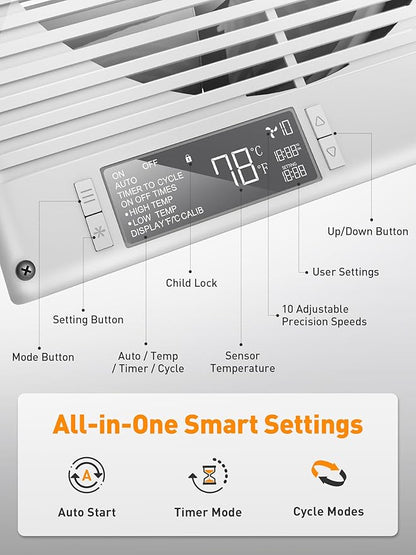 Xcity 8-Inch Room to Room Fan, Through-the-Wall Air Transfer Fan with Remote, 10-Speed Temperature Control, Quiet Reversible Airflow Ventilation for Bedroom, Kitchen & Laundry