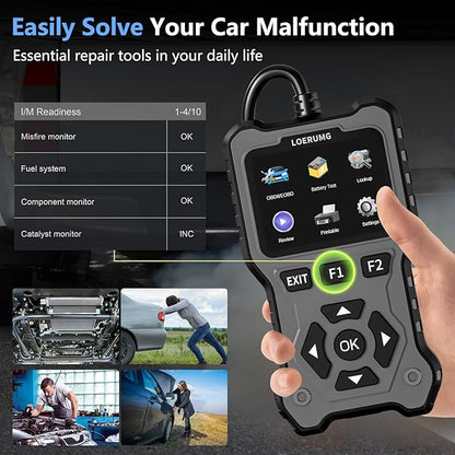 LOERUMG OBD2 Scanner Diagnostic Tool, Enhanced Check Engine Code Reader, Car OBDII Scanner with Fault Code Reset & I/M Readiness Auto Engine Light Diagnostic Scan Tool for Vehicles After 1996 Grey