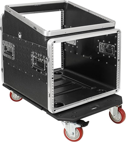 Sound Town Lightweight and Compact 8U ATA ABS Rack Case, with Slant Mixer Top, Casters, 21" Depth, 10U Top and 8U Side Spaces (STMR-A10X8UW)