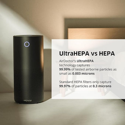 AirDoctor 4000 Air Purifier for Large Rooms | Triple filtration technology with UltraHEPA, Carbon/VOC material & Air Quality Sensor | Captures Particles 100x Smaller Than HEPA Standard (Black)