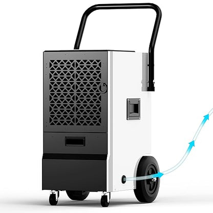 EUHOMY 160 Pints Commercial Dehumidifier for Basement,Large Dehumidifier for Basement With Drain Hose,Timer and 4 Wheels,Industrial Dehumidifiers for Flood Repair,Drying Basement,Warehouse and Factory