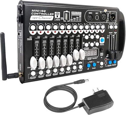 Battery DMX Controller Wireless with MIDI, DMX Board 512 Light Controller for Dj Lights, Dmx512 Lighting Console 192ch with Built-in Battery for Control Stage Light