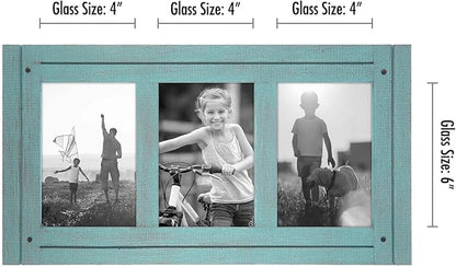Americanflat Hinged 4x6 Triple Picture Frame with 3 Photo Openings and Polished Glass - Distressed Wood Collage Picture Frames for Tabletop and Wall Display - Hampton Collection - Turquoise Blue