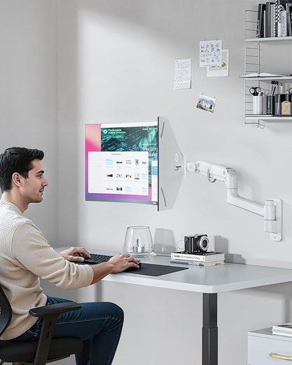 monTEK 17-49 inch Single Monitor Wall Mount for up to 44 lbs Ultrawide Screen, Premium Aluminum Heavy Duty Monitor Arm with Adjustable Gas Spring Arm, 75x75/100x100 VESA Mount, White