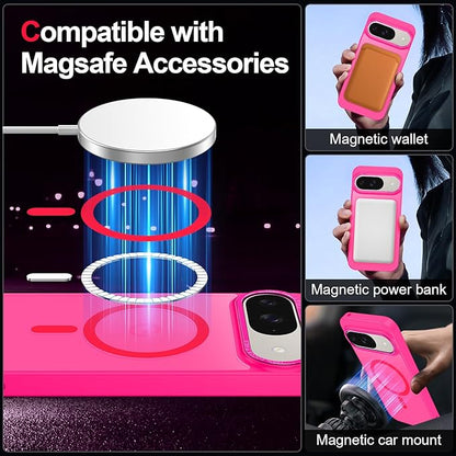 Magnetic for Google Pixel 9/Pixel 9 Pro Case, [Military Grade Drop Protection] [Compatible with MagSafe] Shockproof Slim Translucent Matte Anti-Slip for Women Girls Men Case, Hot Pink