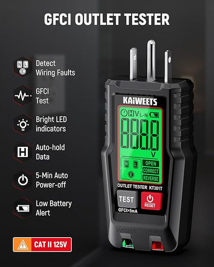 KAIWEETS Electrical Test Kit, Non-Contact Voltage Tester and GFCI Outlet Tester with LCD Display, Wiring Fault Checker, Outlet Tester Kit for Electrician, DIY, 2-Piece