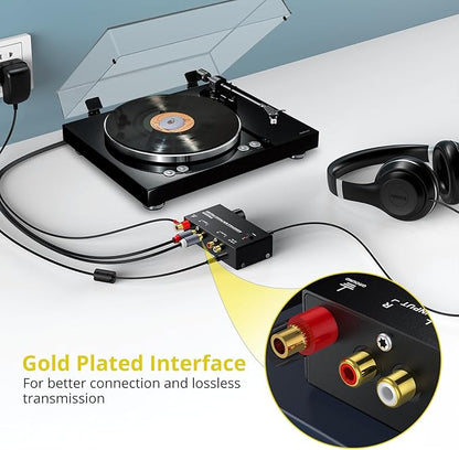 PROZOR Pre Amplifier for Turntable Audiophile M/M Phono preamp with Level Volume Controls with RCA Input, RCA/3.5MM Output interfaces, Low Noise Operation Including 12V 1A Power Adapter