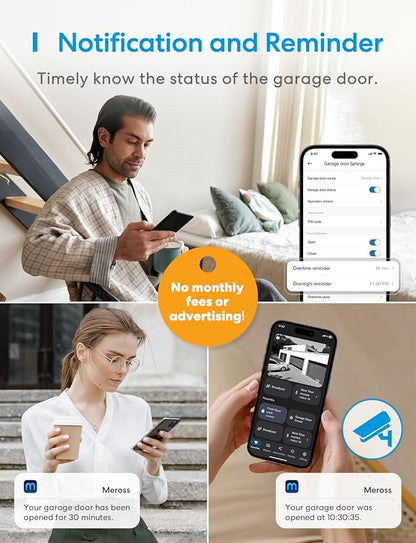 meross Smart Garage Door Opener Remote, Compatible with Apple HomeKit, Amazon Alexa, Google Assistant, SmartThings, Siri, CarPlay and Android, Universal WiFi Garage Controller, No Hub Required