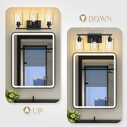 XPEHK Bathroom Lighting Fixtures Over Mirror,3-Light Black Bathroom Vanity Light,Sconces Wall Lighting with Clear Glass Shade,Light Fixture for Bedroom Living Room Vanity Table Hallway