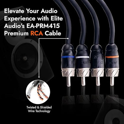 Elite Audio Premium Series 15ft. 4-Channel Car Audio RCA Cable – Double Shielded, Oxygen Free Copper, Noise Reducing Audio Cable for Amplifiers, Subwoofers, Speakers, and Processors – PRM415