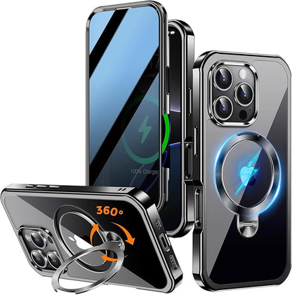[360° Rotatable CD Stand & Built-in Privacy Screen Magnetic Case for iPhone 16 Pro [Compatible with MagSafe & Full Signal] Mil-Grade Shockproof Full Body Anti-Spy Cover for 16 Pro-Black