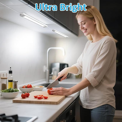 maylit Under Cabinet Lighting Plug in, 2 Pcs 14 Inch Linkable Ultra Bright LED Light Bars, Renter Friendly Lamp, Wired Indoor Lights for Kitchen Cabinet, Counter, Workbench, Desk, Shelf, Cool White