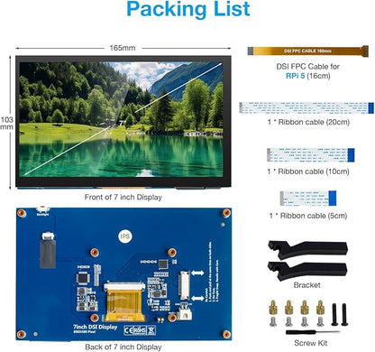 Hosyond 7 Inch Touchscreen IPS DSI Display Compatible with Raspberry Pi 5/4/3, 800x480 Pixel Capacitive Screen MIPI Driver-Free Interface
