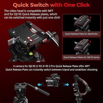 SMALLRIG x Potato Jet TRIBEX SE Hydraulic Aluminum Camera Tripod, with Video Fluid Head, 6kg/13.2lb Load, Max Height 166cm, Professional Video Tripod for Interviews/Wedding/Landscape - 5305
