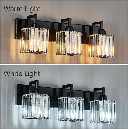 FDPBY Modern Bathroom Vanity Light 3-Lights Plating Black Vanity Light Crystal Wall Light Bathroom Light Fixtures