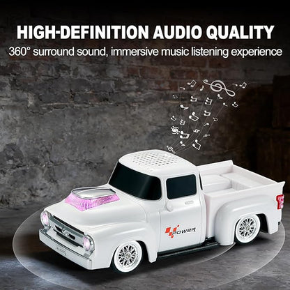 Vintage Pickup Truck Bluetooth Speaker, Retro Truck Model with HD Sound, Built-in Mic, LED Party Lights, TWS Dual Pairing, Multi-Interface Output, Portable Outdoor Speaker for Parties & Beach (WHITE)