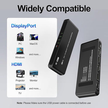 DisplayPort Splitter for 4 Monitors, Three DP with HDMI Adapter 8K@60Hz Extended Display 1 in 4 Out DisplayPort MST Hub for Multiple Monitor, Compatible with Computer, Graphic Card, PC