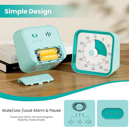 InfPokid Visual Timer for Kids with Pause Function, 60 Minute Countdown Timer for Kids Desk Study, Teaching, Kitchen Cooking, Office Meetings, Time Management for ADHD (Green)