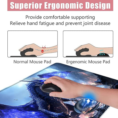 BFUKVOU Large Keyboard Mouse Pad Set, Extended Mouse Pad+Keyboard Wrist Rest Support, Memory Foam Ergonomic Easy Typing, 4Pcs (31.5×11.8 in) Desk Pad Set for Office Home,Fantasy Dragon