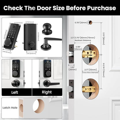 Biquole Smart Lock with Handles, Fingerprint Door Lock App Control, Keyless Entry Door Lock Set, Electronic Keypad Deadbolt, Auto & One Touch Lock, Easy Installation, IP54, Digital Smart Code