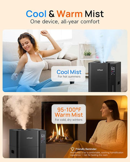 Mifasol Humidifier Large Room, 5.3Gal/20L Warm & Cool Mist Humidifiers for Home 1500 sq ft, Whole House Humidifier, Humidifiers for Bedroom Home Plants Office Large Areas, Black