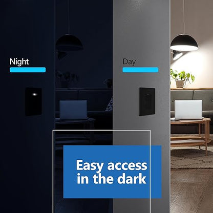 LIDER Minimalist Design Matte Finish Lighted Decorator Switch, Frameless Paddle Light Switch with Locator Light, Grounding Screw, 3-Way or Single Pole, 15A 120V, UL Listed, LS15-3W-BK, Black