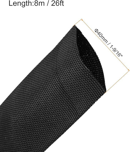 MECCANIXITY Braided Cable Sleeves Heat Shrinkable Fabric Sleeving, 1 9/16" 26ft Black 2:1 Ratio Heat Shrinkable Cord Protector for Harness Cable, Network Cable Protection, Cable Management